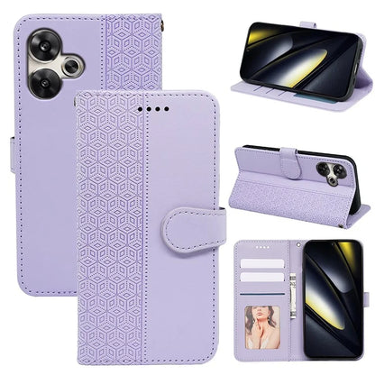 For Xiaomi Poco F6 5G / Redmi Turbo 3 5G Case Cubic Grid Imprinted PU Leather Phone Cover
