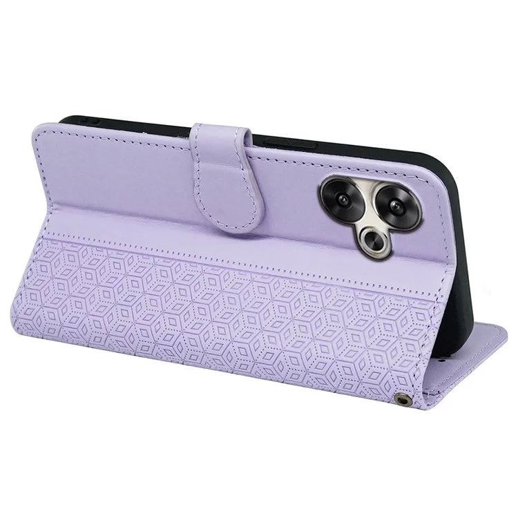 For Xiaomi Poco F6 5G / Redmi Turbo 3 5G Case Cubic Grid Imprinted PU Leather Phone Cover