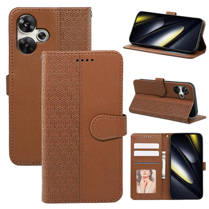 For Xiaomi Poco F6 5G / Redmi Turbo 3 5G Case Cubic Grid Imprinted PU Leather Phone Cover
