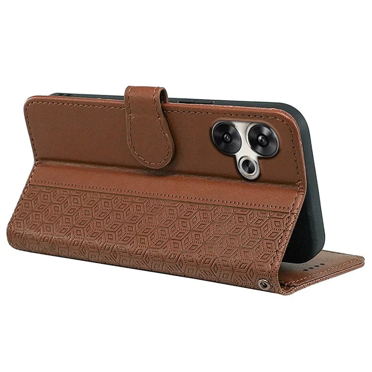 For Xiaomi Poco F6 5G / Redmi Turbo 3 5G Case Cubic Grid Imprinted PU Leather Phone Cover