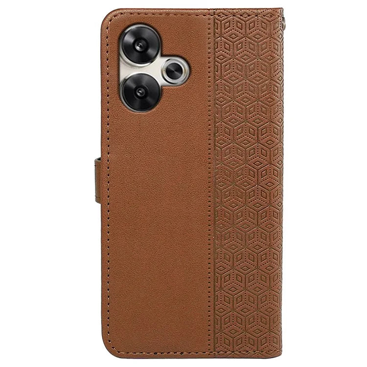 For Xiaomi Poco F6 5G / Redmi Turbo 3 5G Case Cubic Grid Imprinted PU Leather Phone Cover