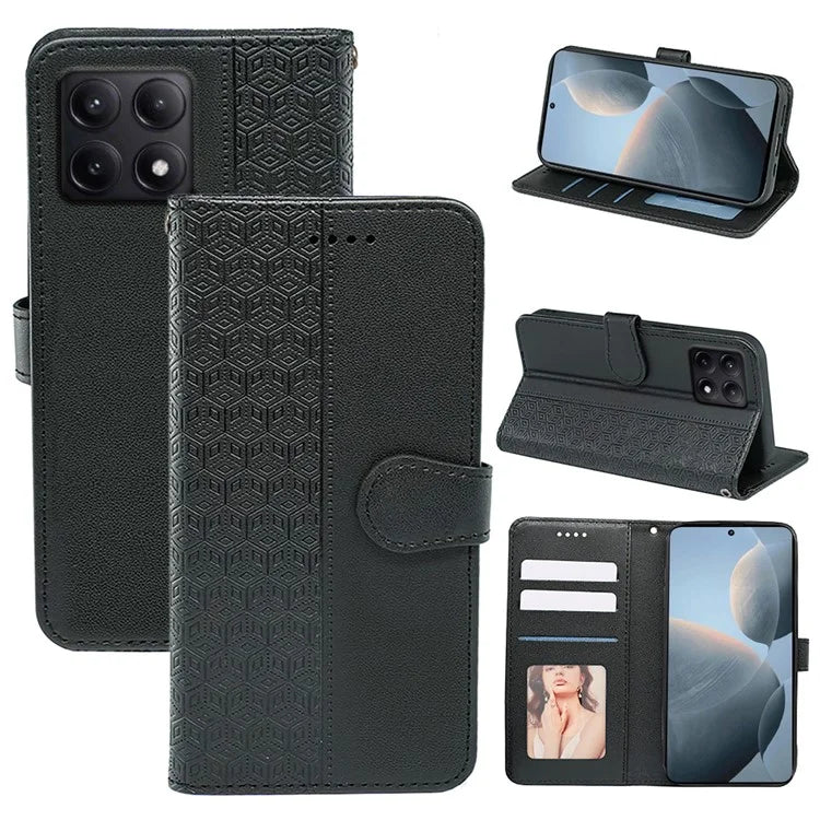For Xiaomi Poco F6 Pro 5G / Redmi K70 5G / K70 Pro 5G Case Cubic Grid Leather Wallet Phone Cover