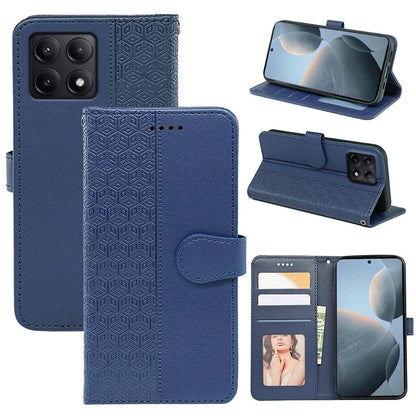 For Xiaomi Poco F6 Pro 5G / Redmi K70 5G / K70 Pro 5G Case Cubic Grid Leather Wallet Phone Cover