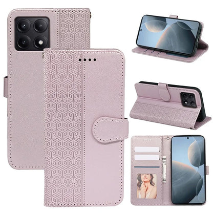 For Xiaomi Poco F6 Pro 5G / Redmi K70 5G / K70 Pro 5G Case Cubic Grid Leather Wallet Phone Cover