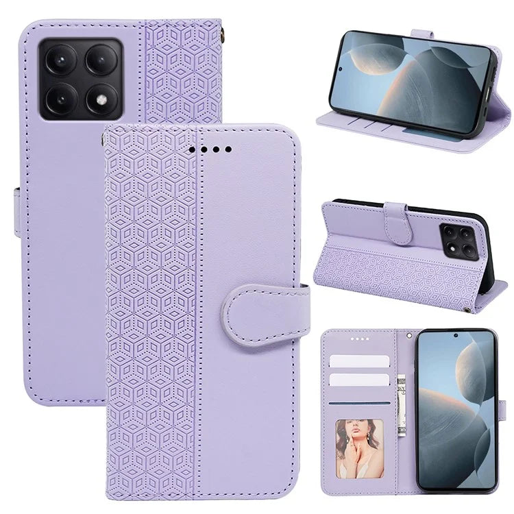For Xiaomi Poco F6 Pro 5G / Redmi K70 5G / K70 Pro 5G Case Cubic Grid Leather Wallet Phone Cover