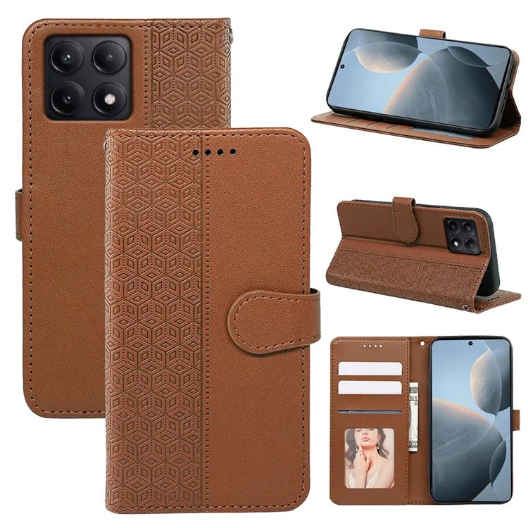For Xiaomi Poco F6 Pro 5G / Redmi K70 5G / K70 Pro 5G Case Cubic Grid Leather Wallet Phone Cover