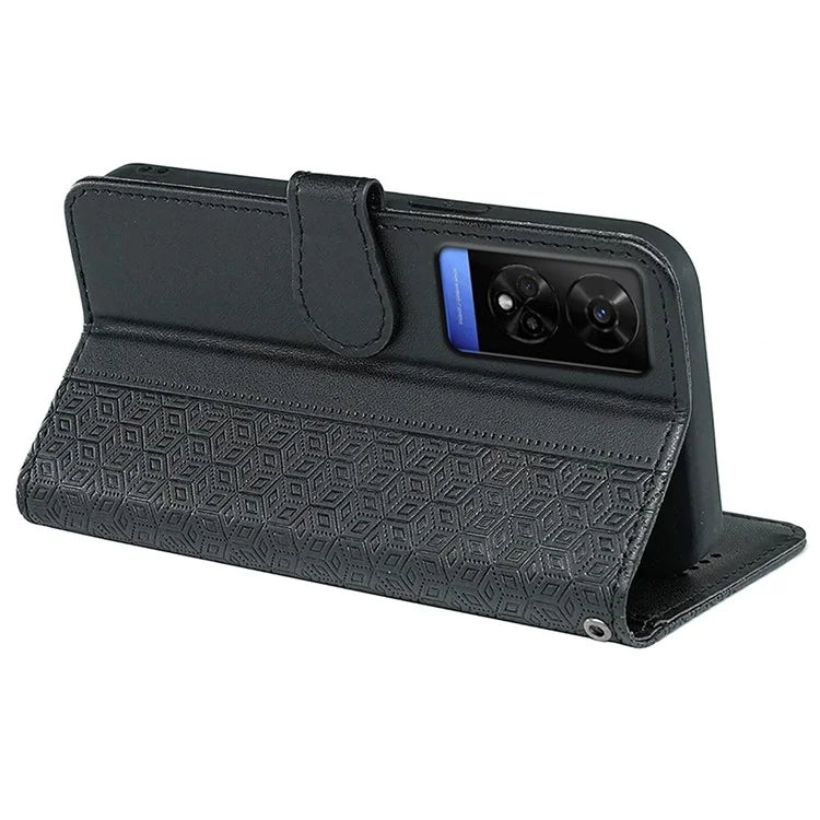 For TCL 50 5G Case PU Leather Cubic Grid Pattern Flip Folio Phone Wallet Cover