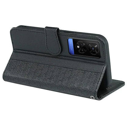 For TCL 50 5G Case PU Leather Cubic Grid Pattern Flip Folio Phone Wallet Cover