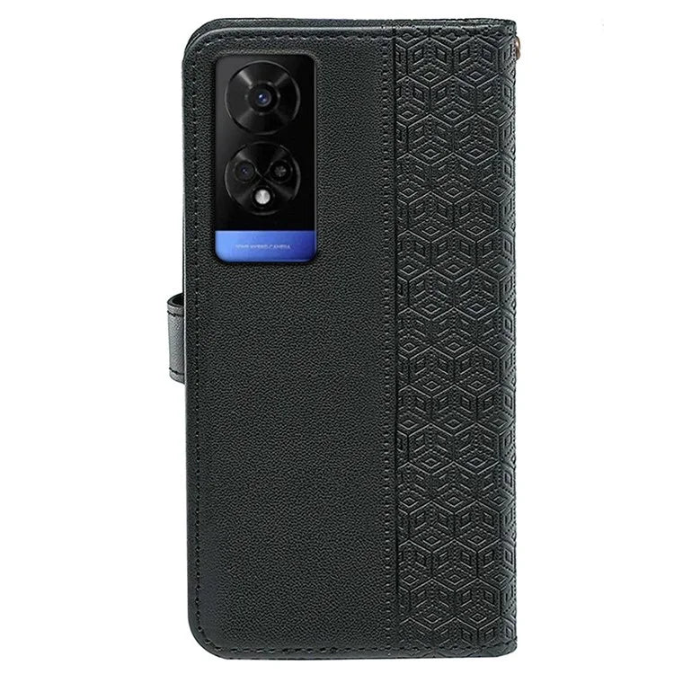 For TCL 50 5G Case PU Leather Cubic Grid Pattern Flip Folio Phone Wallet Cover