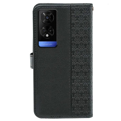 For TCL 50 5G Case PU Leather Cubic Grid Pattern Flip Folio Phone Wallet Cover