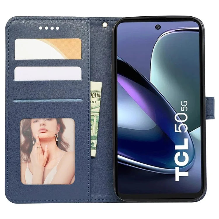 For TCL 50 5G Case PU Leather Cubic Grid Pattern Flip Folio Phone Wallet Cover