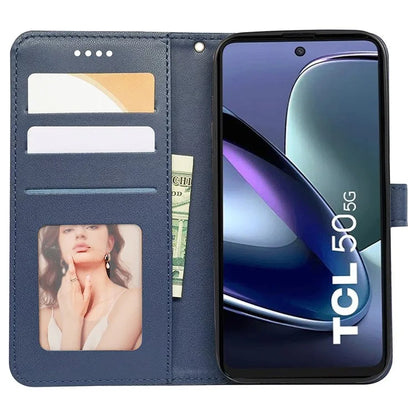 For TCL 50 5G Case PU Leather Cubic Grid Pattern Flip Folio Phone Wallet Cover