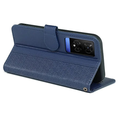 For TCL 50 5G Case PU Leather Cubic Grid Pattern Flip Folio Phone Wallet Cover