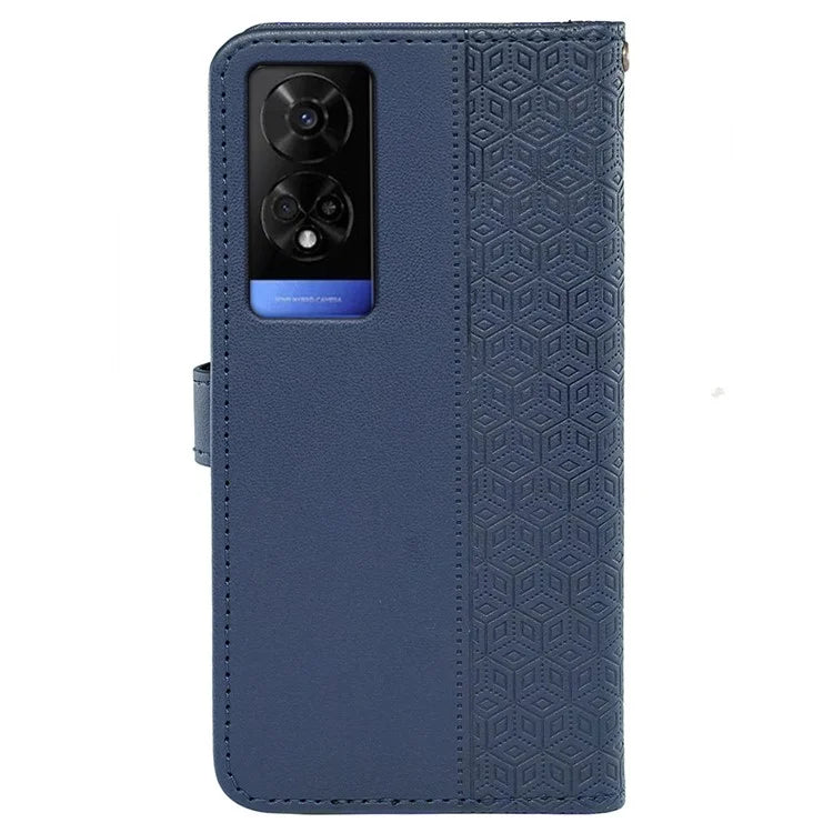 For TCL 50 5G Case PU Leather Cubic Grid Pattern Flip Folio Phone Wallet Cover