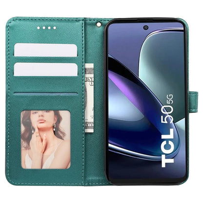 For TCL 50 5G Case PU Leather Cubic Grid Pattern Flip Folio Phone Wallet Cover