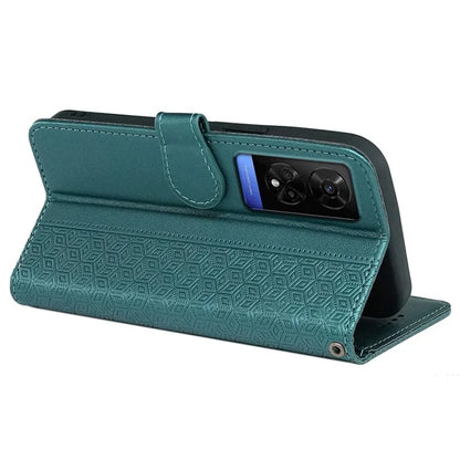 For TCL 50 5G Case PU Leather Cubic Grid Pattern Flip Folio Phone Wallet Cover