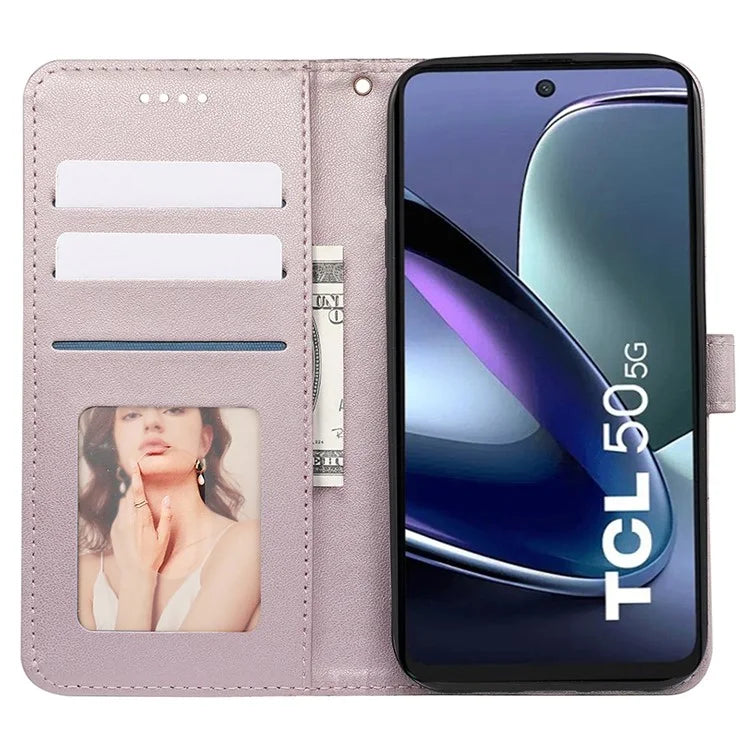 For TCL 50 5G Case PU Leather Cubic Grid Pattern Flip Folio Phone Wallet Cover