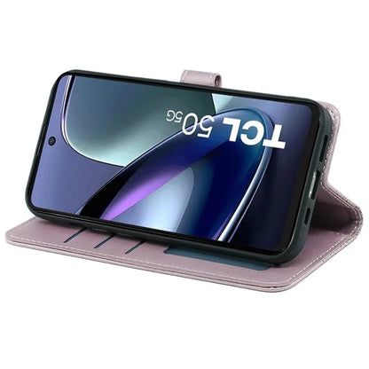 For TCL 50 5G Case PU Leather Cubic Grid Pattern Flip Folio Phone Wallet Cover