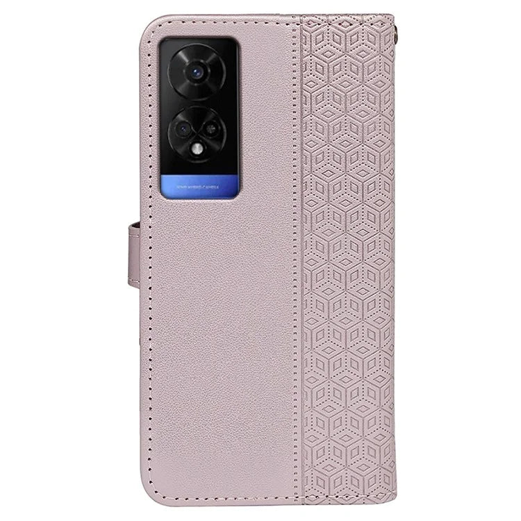 For TCL 50 5G Case PU Leather Cubic Grid Pattern Flip Folio Phone Wallet Cover