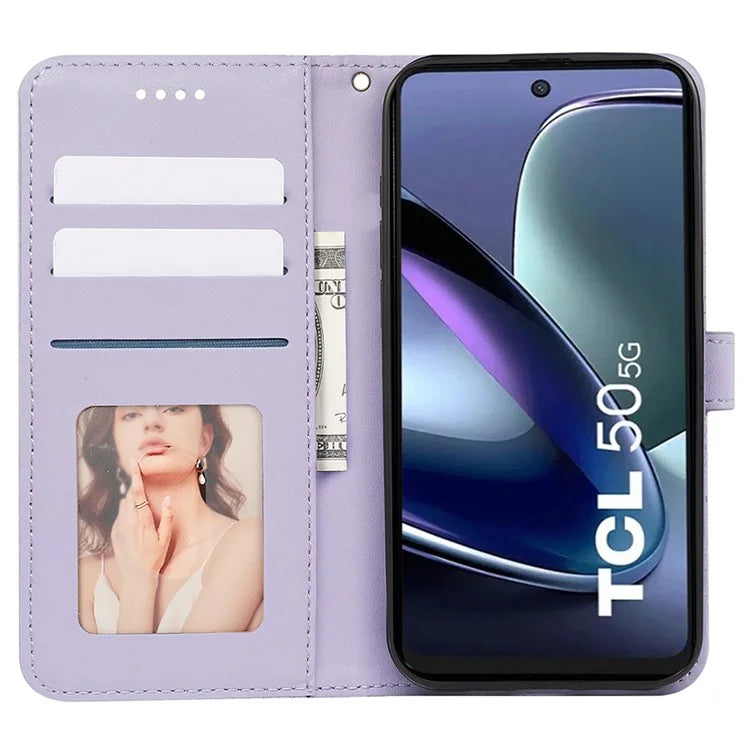 For TCL 50 5G Case PU Leather Cubic Grid Pattern Flip Folio Phone Wallet Cover
