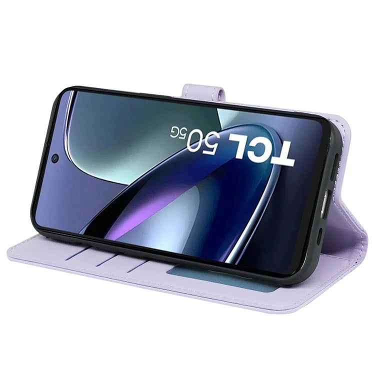 For TCL 50 5G Case PU Leather Cubic Grid Pattern Flip Folio Phone Wallet Cover