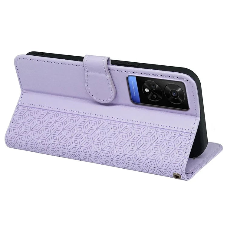 For TCL 50 5G Case PU Leather Cubic Grid Pattern Flip Folio Phone Wallet Cover