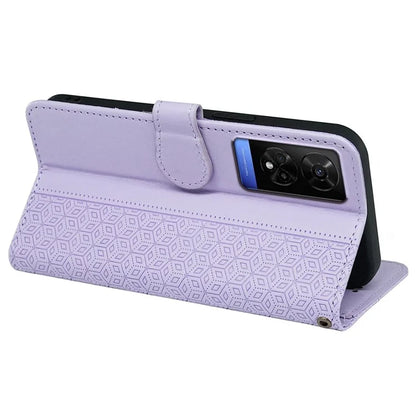For TCL 50 5G Case PU Leather Cubic Grid Pattern Flip Folio Phone Wallet Cover
