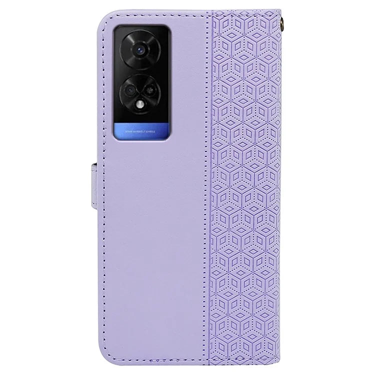 For TCL 50 5G Case PU Leather Cubic Grid Pattern Flip Folio Phone Wallet Cover