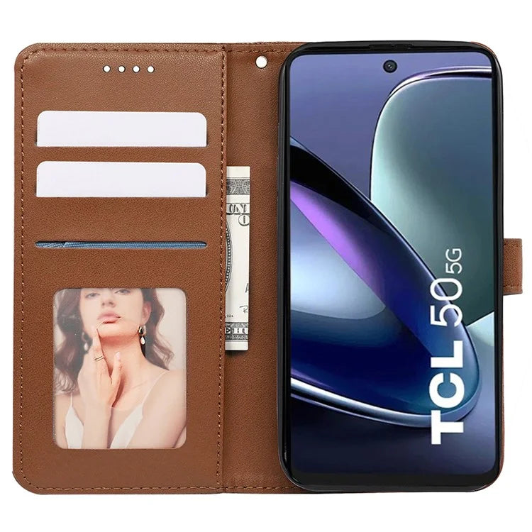 For TCL 50 5G Case PU Leather Cubic Grid Pattern Flip Folio Phone Wallet Cover