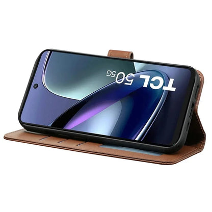 For TCL 50 5G Case PU Leather Cubic Grid Pattern Flip Folio Phone Wallet Cover