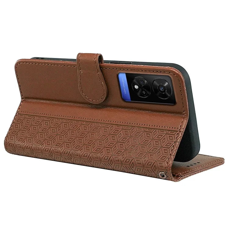For TCL 50 5G Case PU Leather Cubic Grid Pattern Flip Folio Phone Wallet Cover