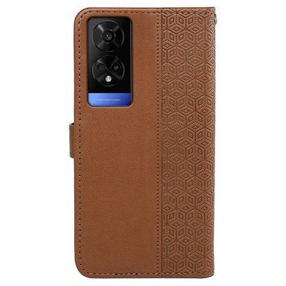 For TCL 50 5G Case PU Leather Cubic Grid Pattern Flip Folio Phone Wallet Cover