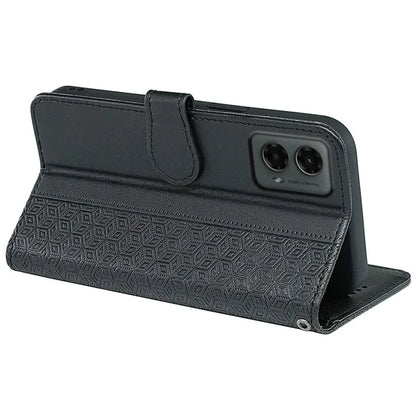 For Motorola Moto G 5G (2024) Case PU Leather Cellphone Protective Cover Cubic Grid Pattern
