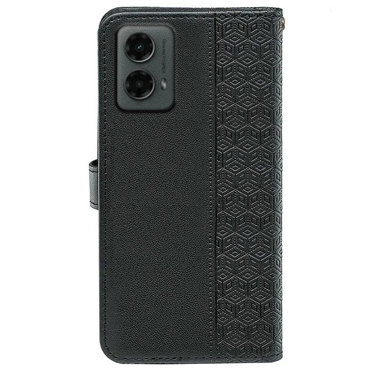 For Motorola Moto G 5G (2024) Case PU Leather Cellphone Protective Cover Cubic Grid Pattern