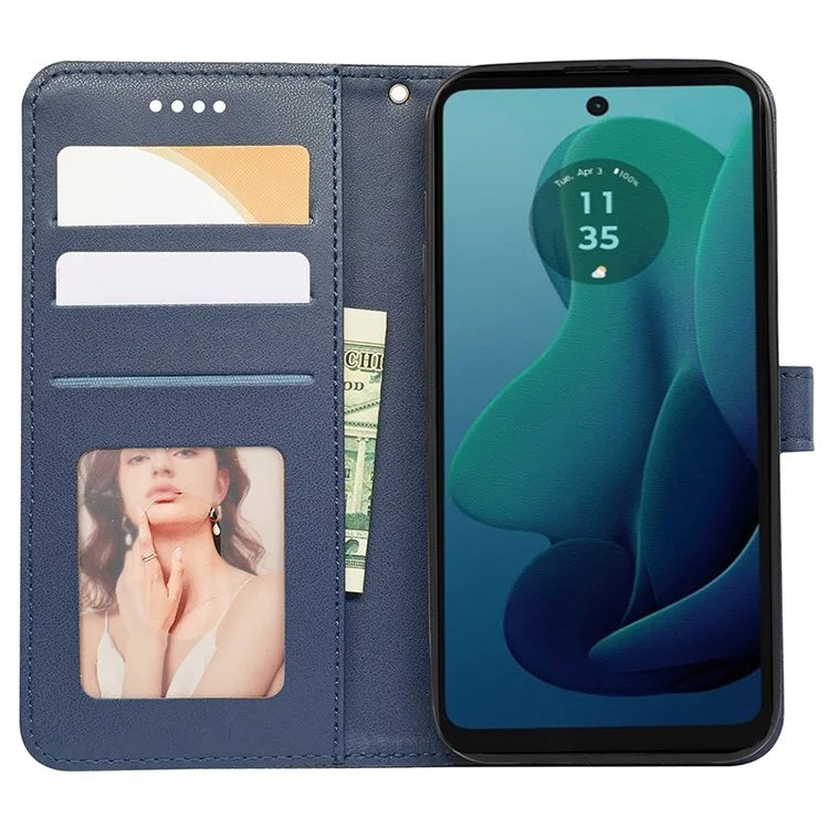 For Motorola Moto G 5G (2024) Case PU Leather Cellphone Protective Cover Cubic Grid Pattern