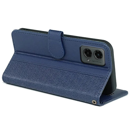 For Motorola Moto G 5G (2024) Case PU Leather Cellphone Protective Cover Cubic Grid Pattern