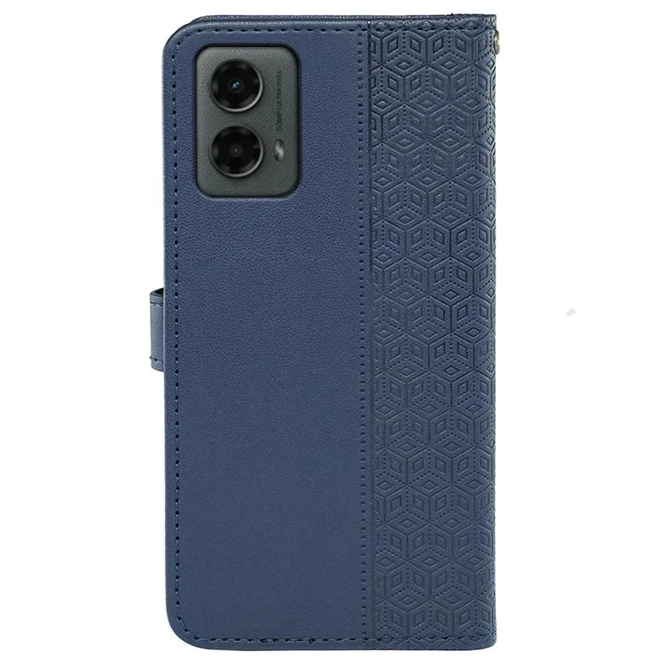 For Motorola Moto G 5G (2024) Case PU Leather Cellphone Protective Cover Cubic Grid Pattern
