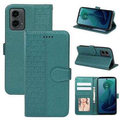 For Motorola Moto G 5G (2024) Case PU Leather Cellphone Protective Cover Cubic Grid Pattern