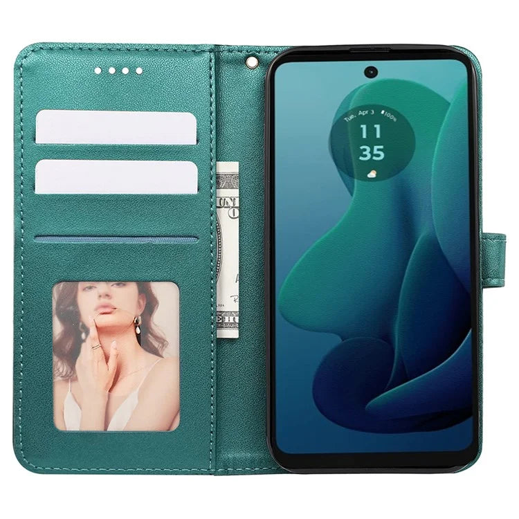 For Motorola Moto G 5G (2024) Case PU Leather Cellphone Protective Cover Cubic Grid Pattern