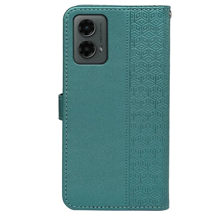 For Motorola Moto G 5G (2024) Case PU Leather Cellphone Protective Cover Cubic Grid Pattern