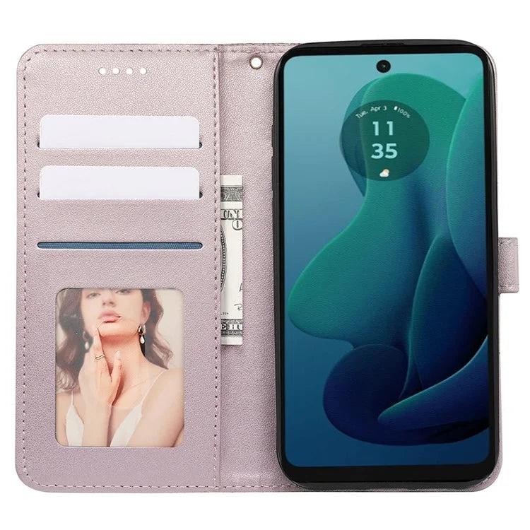 For Motorola Moto G 5G (2024) Case PU Leather Cellphone Protective Cover Cubic Grid Pattern