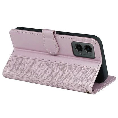 For Motorola Moto G 5G (2024) Case PU Leather Cellphone Protective Cover Cubic Grid Pattern