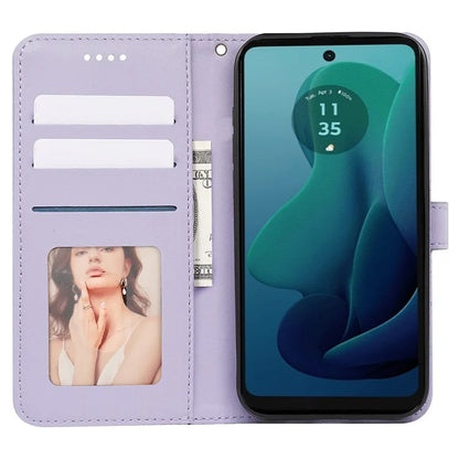 For Motorola Moto G 5G (2024) Case PU Leather Cellphone Protective Cover Cubic Grid Pattern