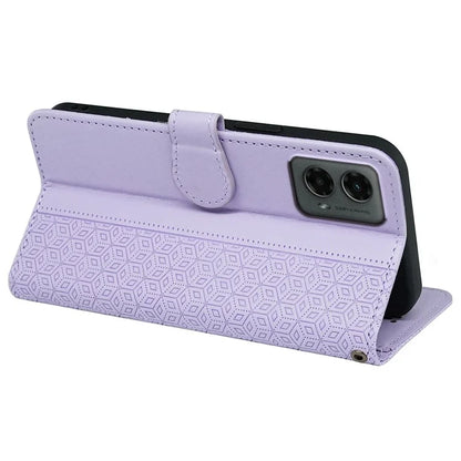 For Motorola Moto G 5G (2024) Case PU Leather Cellphone Protective Cover Cubic Grid Pattern