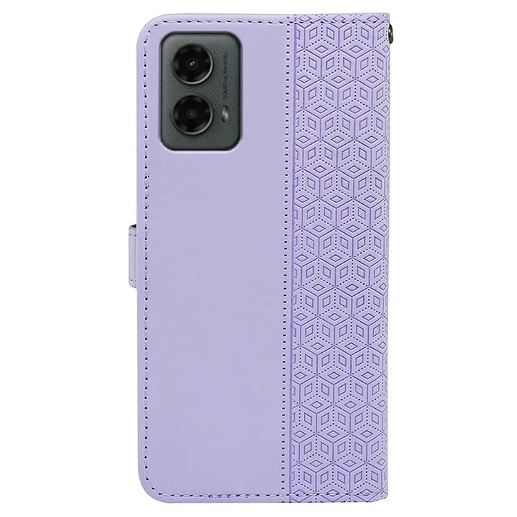 For Motorola Moto G 5G (2024) Case PU Leather Cellphone Protective Cover Cubic Grid Pattern