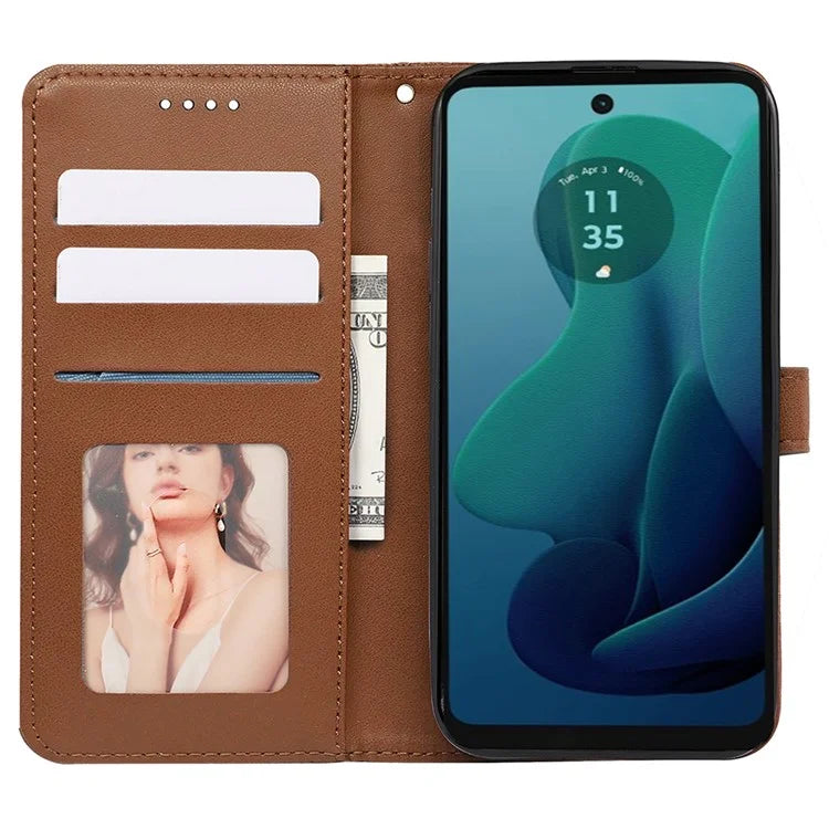 For Motorola Moto G 5G (2024) Case PU Leather Cellphone Protective Cover Cubic Grid Pattern