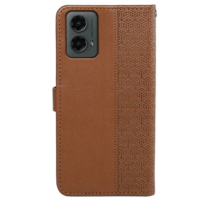 For Motorola Moto G 5G (2024) Case PU Leather Cellphone Protective Cover Cubic Grid Pattern
