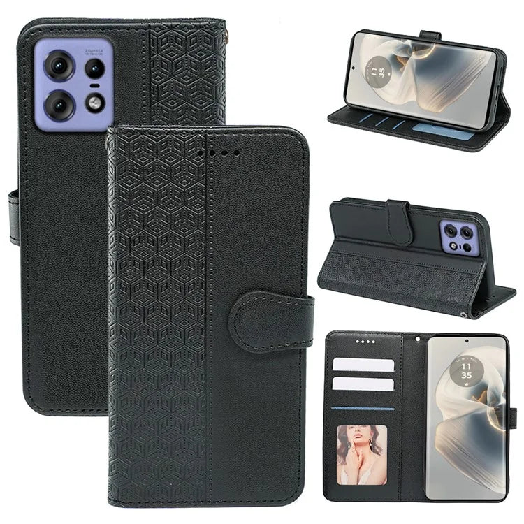 For Motorola Edge 50 Pro 5G Case Cubic Grid Leather Wallet Phone Cover