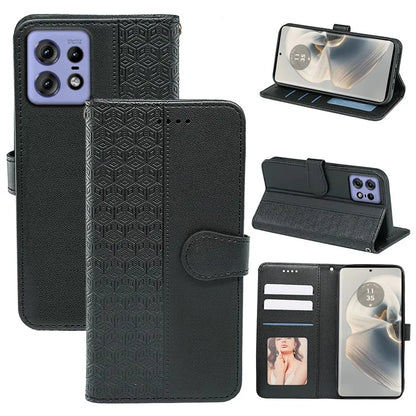 For Motorola Edge 50 Pro 5G Case Cubic Grid Leather Wallet Phone Cover