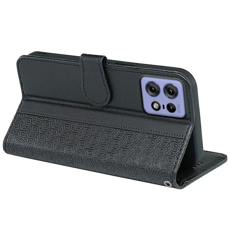 For Motorola Edge 50 Pro 5G Case Cubic Grid Leather Wallet Phone Cover